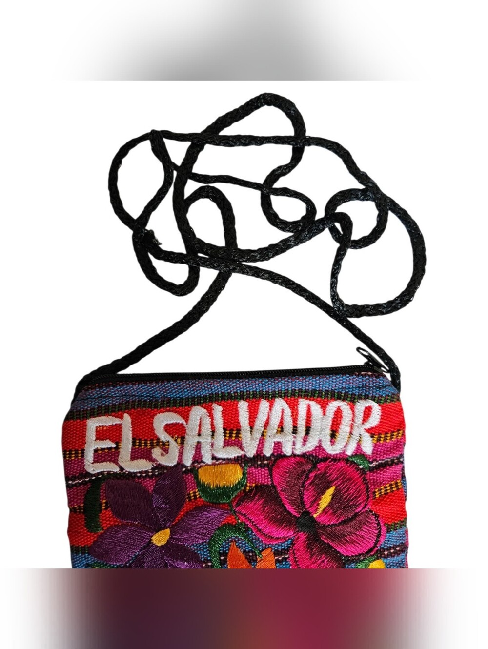 El Salvador Crossbody Embroidered Floral Serape Shoulder Purse 2 Zippers NEW - Picture 3 of 5